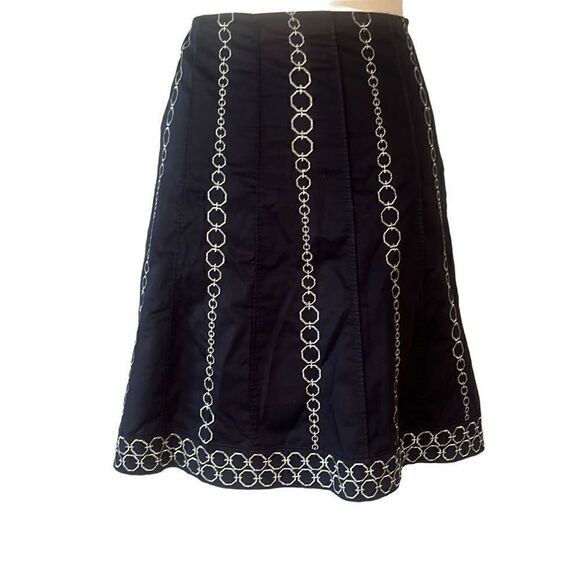 Ann Taylor Navy Blue Silver Embroidery A-Line Skirt Lined Women’s 4 - Picture 2 of 7
